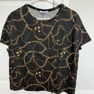 Zara Black Tee with Gold Chain Design